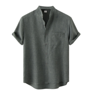 Men's solid color cotton and linen shirt